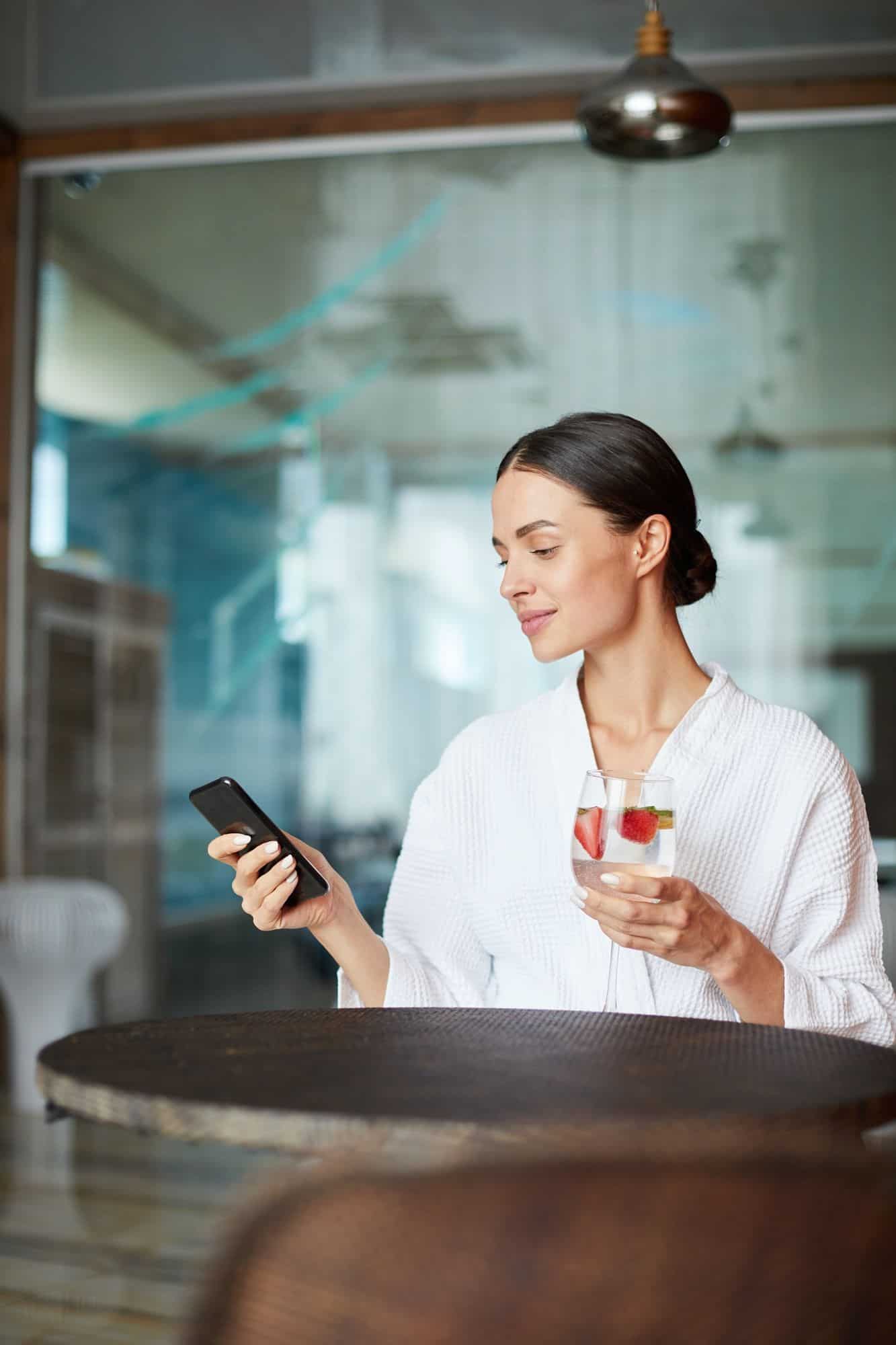 Woman in spa cafe